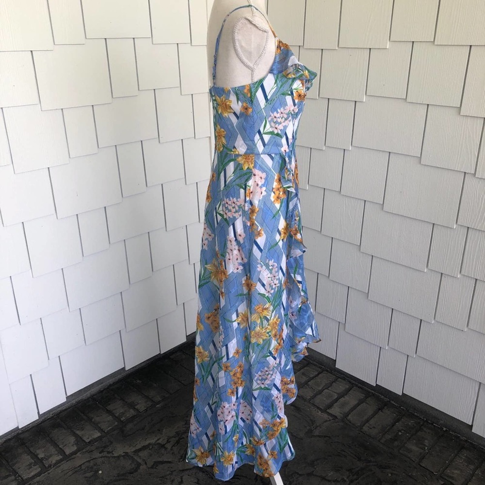 KENSIE Women's Blue/Yellow Floral Print Sleeveless Hi-Low Ruffle Hem Dress - Picture 4 of 6